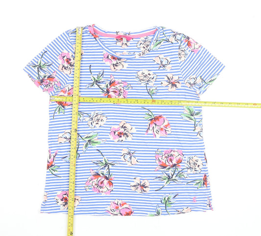 Joules Womens Blue Floral Stripe Cotton T-Shirt UK 10