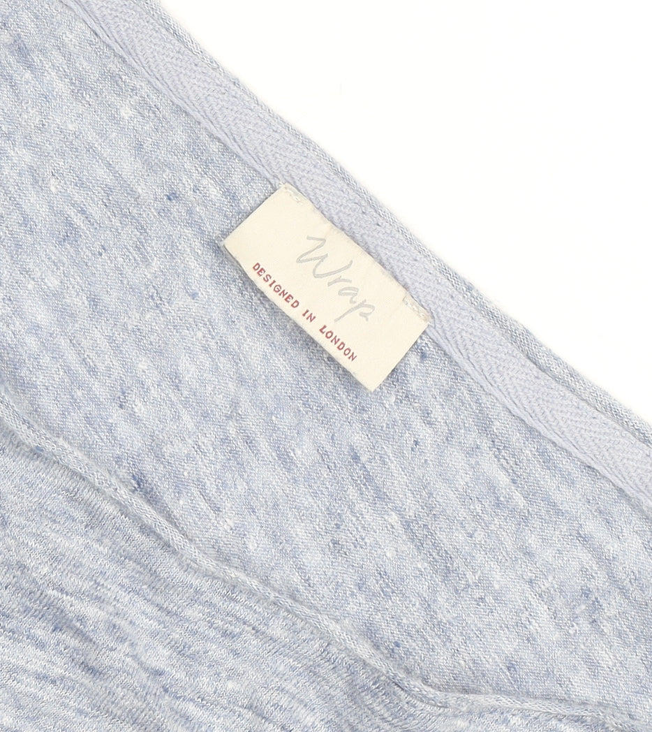 Wrap Women Blue Linen Short Sleeve Basic T-Shirt Size S