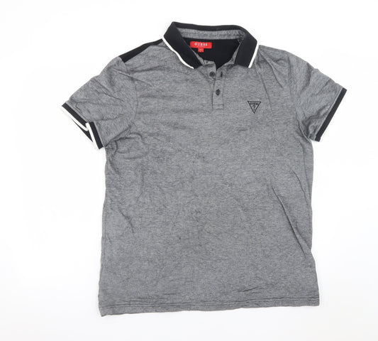 Guess Men's Grey Cotton Polo Shirt Size L Regular Fit