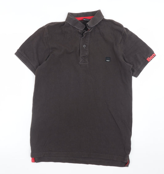 Bench Men's Brown Cotton Polo Shirt Size M Short Sleeve Logo