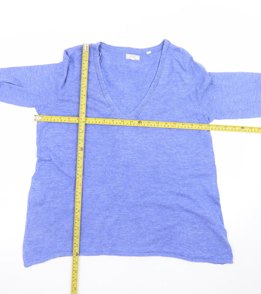 Fat Face Women's Blue Tunic Top UK 12 V-Neck Cotton 3/4 Sleeve