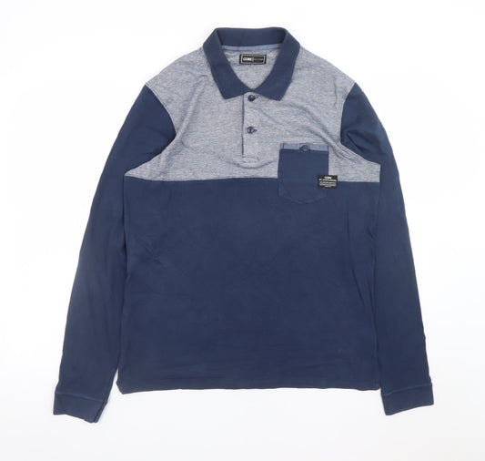 Jack & Jones Core Men's Blue Long Sleeve Polo Shirt Size L 100% Cotton