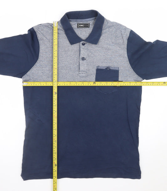 Jack & Jones Core Men's Blue Long Sleeve Polo Shirt Size L 100% Cotton