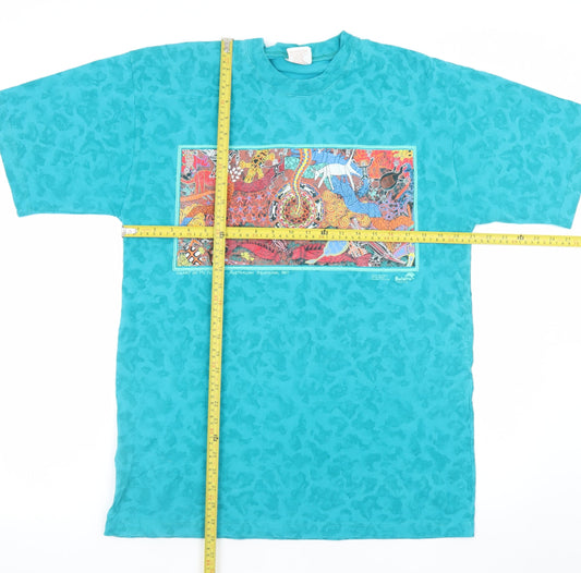 Bulurru Designs Womens Blue Aboriginal Art Cotton T-Shirt XL