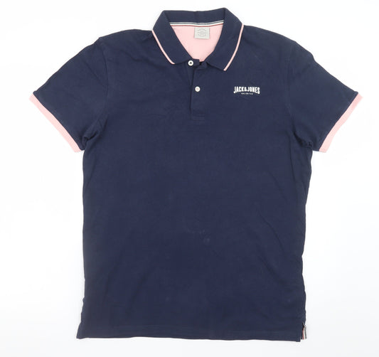 Jack & Jones Originals Men's Navy Polo Shirt M Cotton Classic Fit