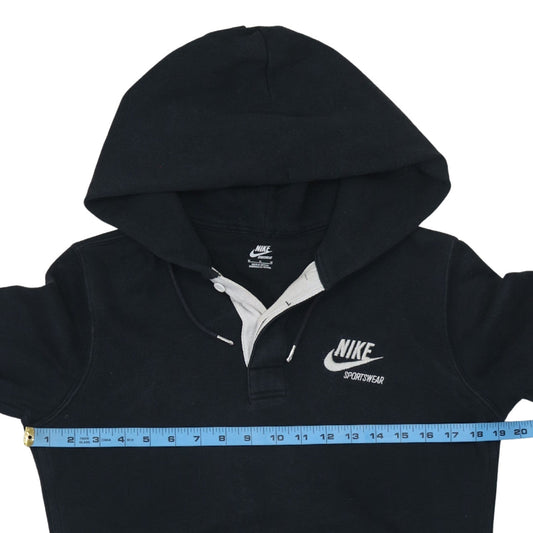 Nike Sportswear Women's Black Henley Hoodie Size M Cotton Blend