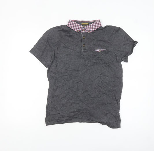 Ted Baker Men’s Grey Cotton Polo Shirt Size M Button Collar Casual