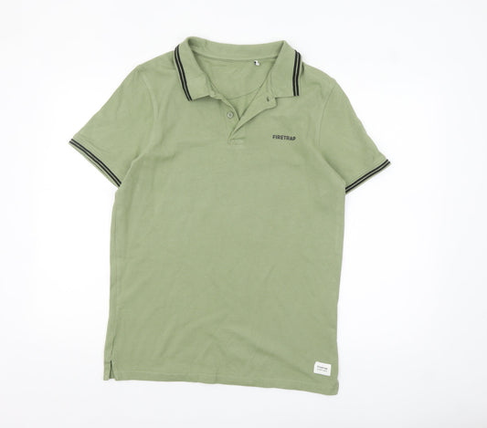 Firetrap Men's Green Cotton Short Sleeve Polo Shirt Size M