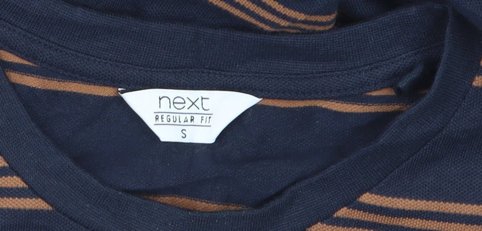 Next Men's Blue Striped Cotton Crew Neck Regular Fit T-Shirt Size S