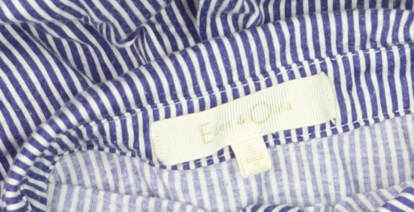 Eden & Olivia Women's Blue Striped Button-Up Short Sleeve Cotton Shirt M