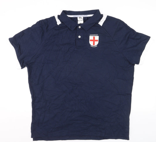 UEFA Euro 2024 England Navy Blue Men's XL Polo Shirt Football Cotton Blend