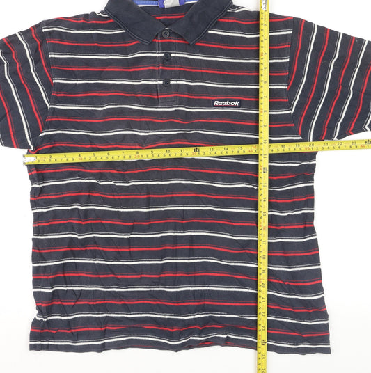 Reebok Men's Blue Striped Polo Shirt Size L Regular Fit