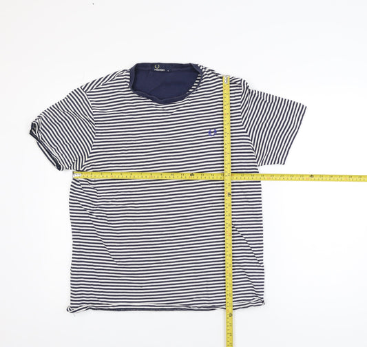 Fred Perry Women's Blue Striped Cotton T-Shirt M Classic Short Sleeve