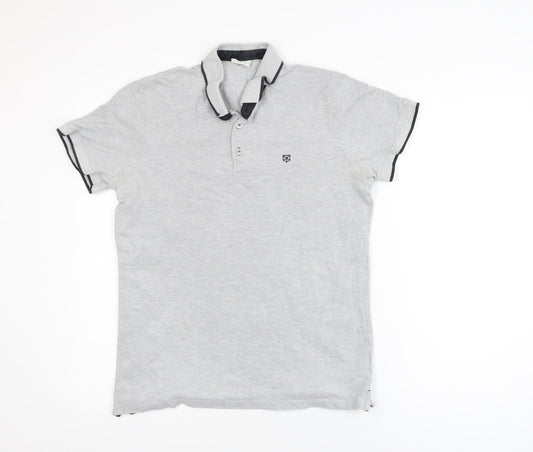 Jack & Jones Mens Grey Short Sleeve Cotton Polo Shirt Size L