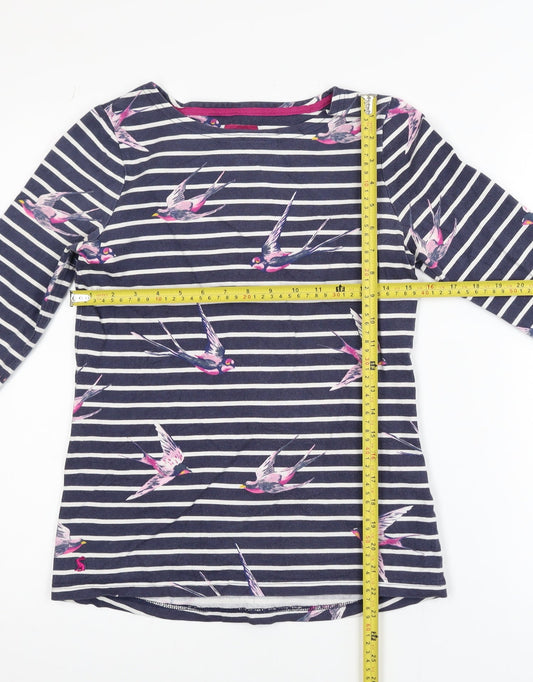 Joules Women’s Blue Striped Bird Print Long Sleeve Cotton Top UK 8