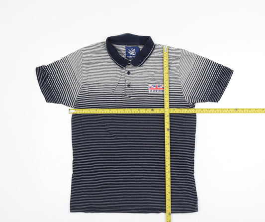 Silverstone Men's Blue Striped Polo Shirt Medium Cotton Blend