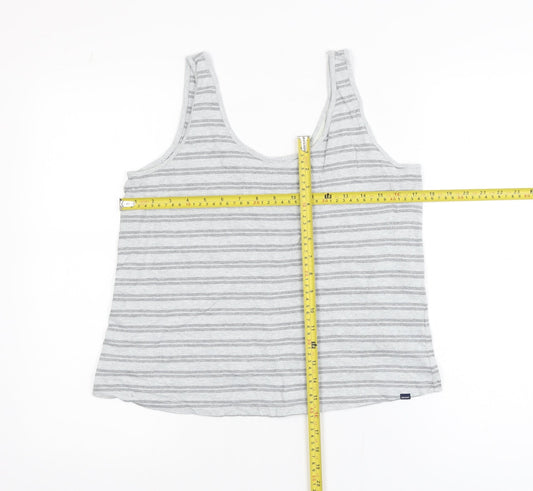 Superdry Womens Grey Striped Cotton Tank Top UK 8 Summer Casual