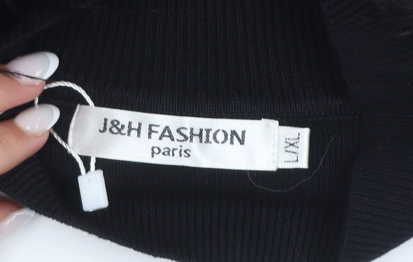 J&H Fashion Women Black L/XL Bodycon Feather Knit Party Dress