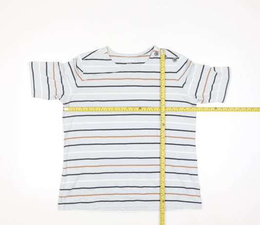 Lands' End Men's Multicoloured Striped Button Shoulder T-Shirt XL