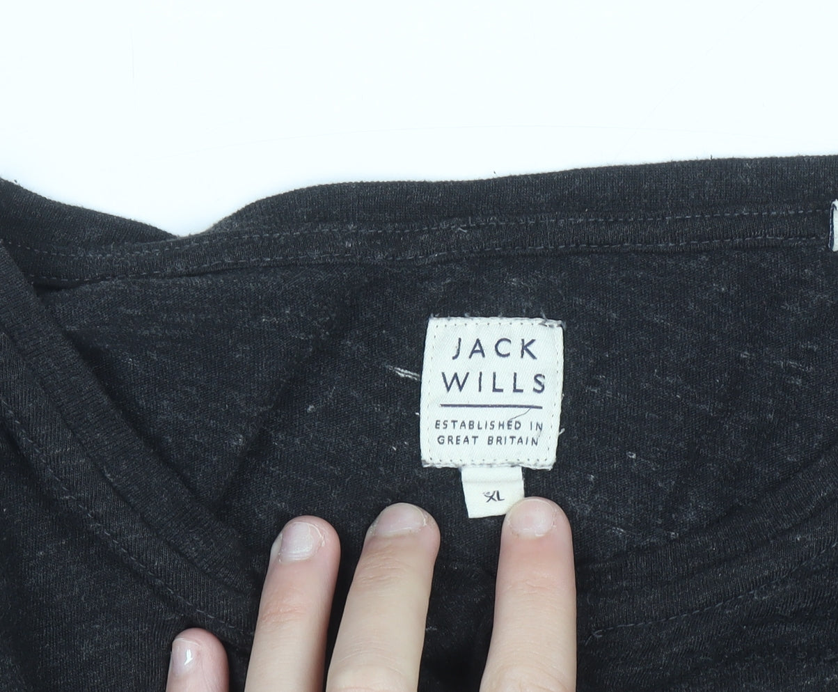 Jack Wills Men's Black Henley Long Sleeve Jersey Shirt XL
