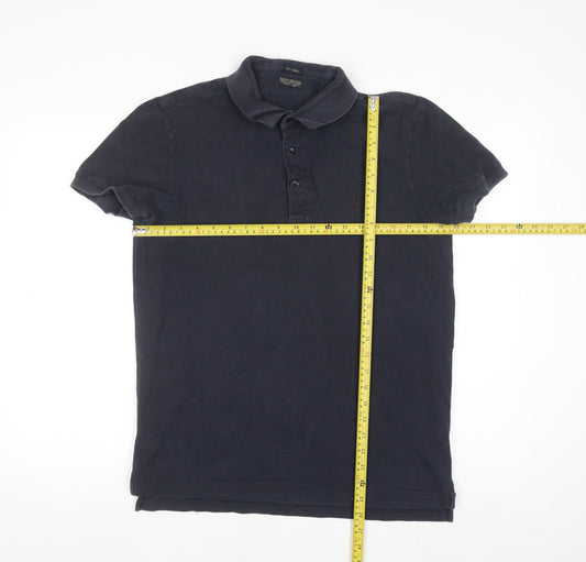 AllSaints Men's Blue Cotton Polo Shirt Size L Slim Fit