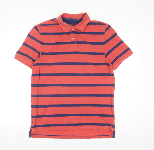 Charles Tyrwhitt Men's Red Striped Slim Fit Polo Shirt M