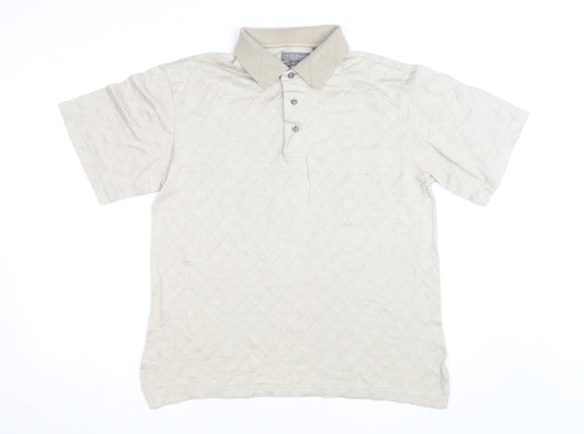 Daniel Cremieux Men's Beige Geometric Cotton Polo Shirt M