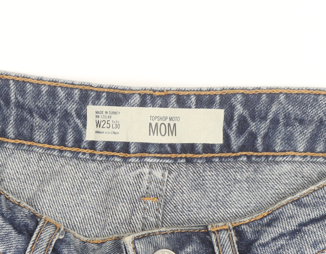 Topshop Women’s Blue Mom Jeans W25 L30 Denim High Rise 100% Cotton