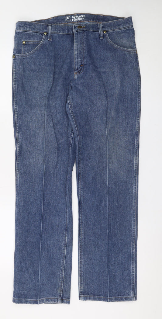 Wrangler Men's Blue Denim Straight Jeans 35x30 Classic Fit