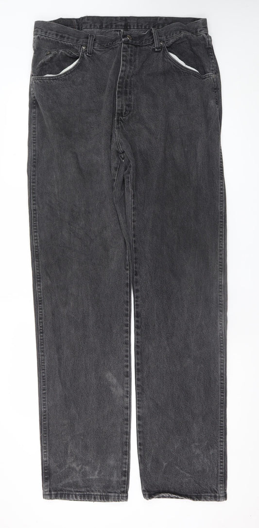 Wrangler Mens Black Regular Fit Straight Leg Jeans Size 36x34