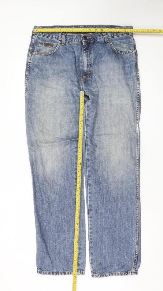 Wrangler Men Blue Vintage Straight Denim Jeans 35W 32L Cotton