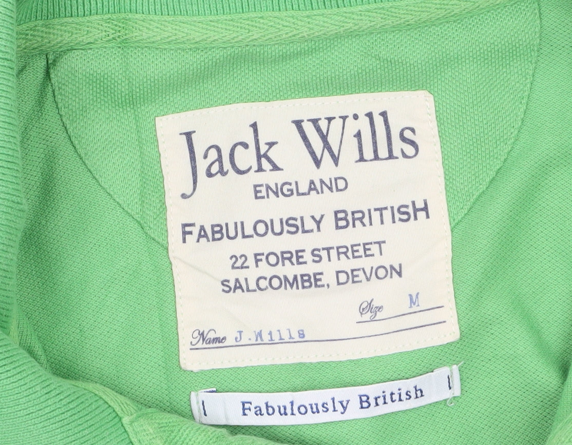 Jack Wills Men's Green Cotton Polo Shirt Size M Short Sleeve Preppy