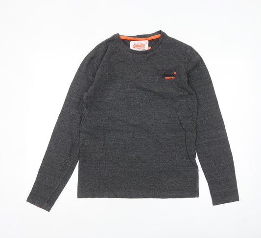 Superdry Men's Grey Long Sleeve Cotton Crew Neck Top Size S
