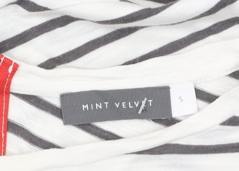 Mint Velvet Women White Striped Sleeveless Zip Back T-Shirt Size S