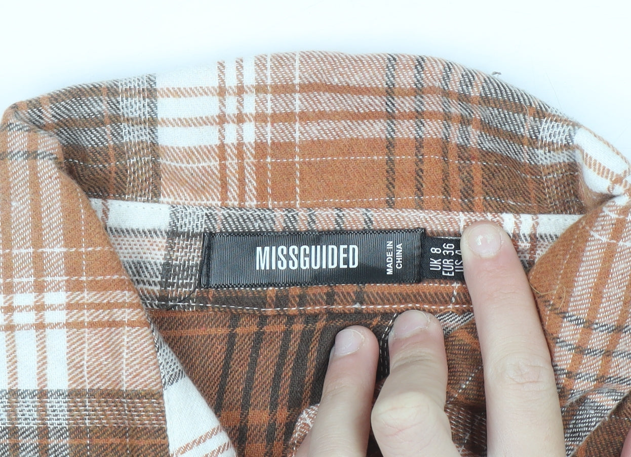 Missguided Women Brown Check Long Sleeve Shirt Dress Size 8