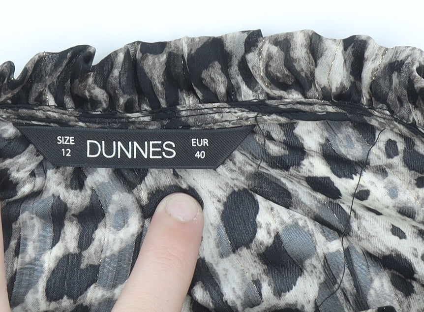 Dunnes Women’s Grey Animal Print Ruffle Tunic Blouse Size 12