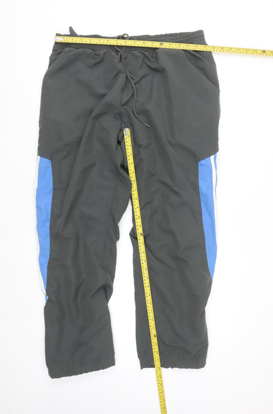 Adidas Men's Black 2XL Track Pants with Blue Side Stripes