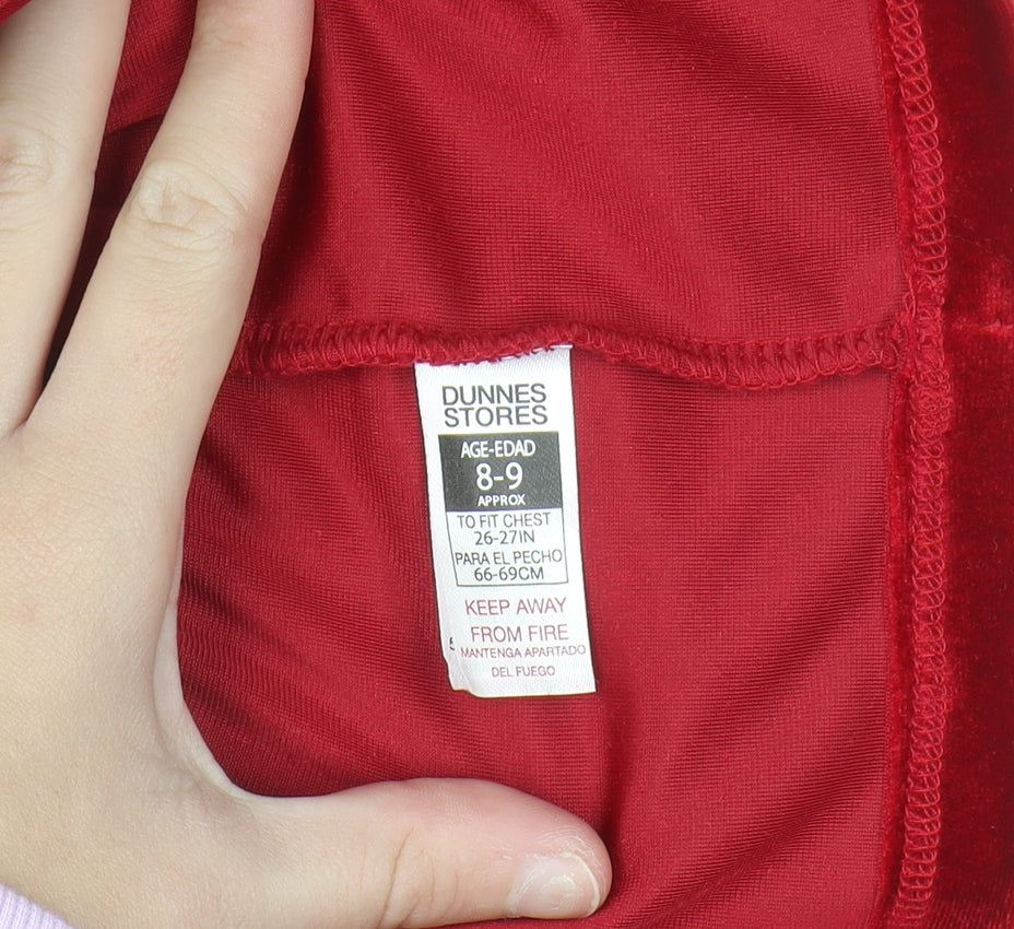 Additional view of Dunnes girls’ red velvet ruffle long sleeve shift dress 8-9 years