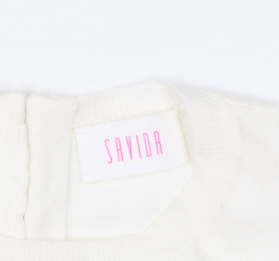 Savida Women Ivory Crew Neck Long Sleeve Pullover Jumper Size 12