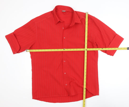 K-Laça Men's Red Short Sleeve Pinstripe Polo Shirt L