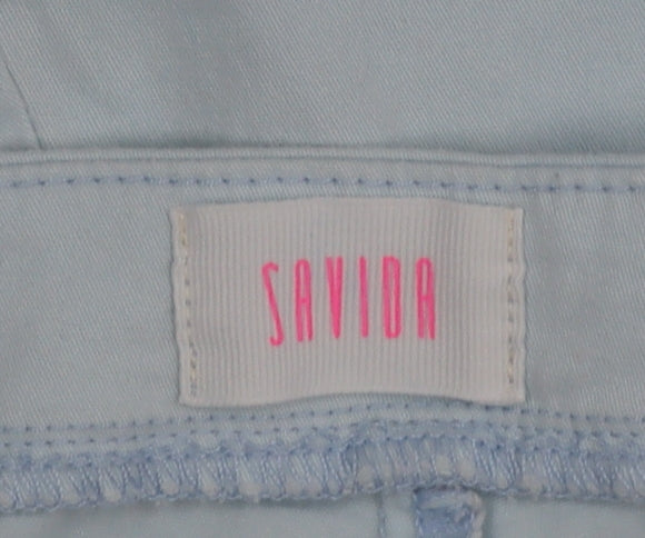 Savida Women Blue Cropped Slim Stretch Cotton Trousers Size 14