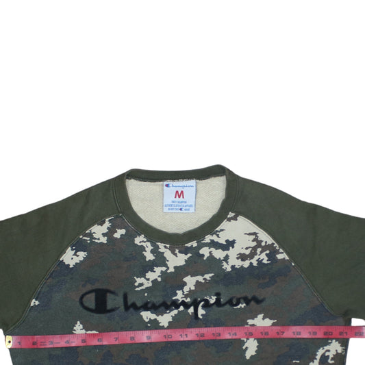 Champion Men's Green Camouflage Crew Neck Pullover Sweatshirt M