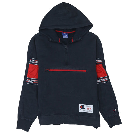 Champion Men's Blue 1/4 Zip Hoodie Small Regular Fit Logo Sportswear