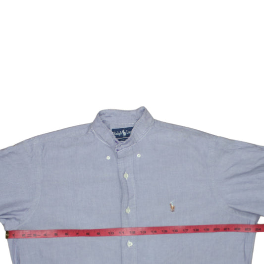 Ralph Lauren Men's Blue Cotton Band Collar Long Sleeve Shirt L