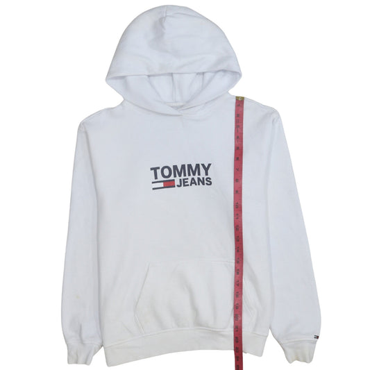 Tommy Jeans Men's White Pullover Hoodie Size S Logo Fleece Sweatshirt