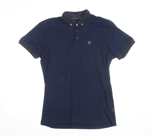 XV Kings Men's Blue Check Polo Shirt Size L Button Collar