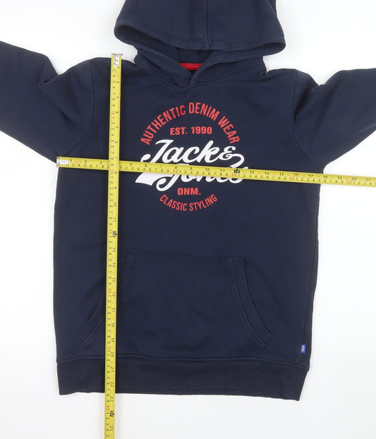 Jack & Jones Boys Blue Pullover Hoodie Size 164 Graphic Print Logo Sweatshirt