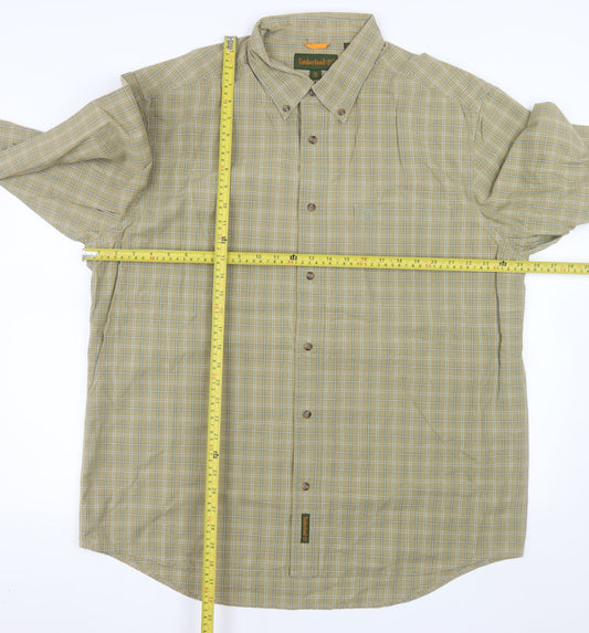 Timberland Men’s Beige Check Long Sleeve Button-Up Cotton Shirt XL