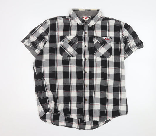 Lee Cooper Men's Black Check Short Sleeve Button-Up Shirt XL
