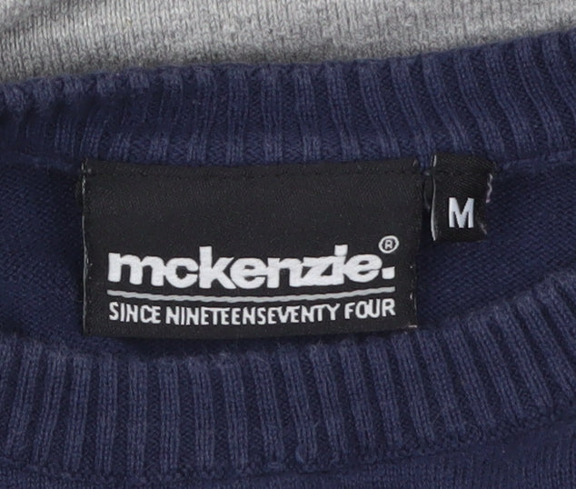 McKenzie Men's Blue Grey Striped Cotton Crew Neck Jumper M